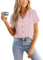 CUPSHE Women's Blouse Shirt Short Sleeve Scalloped V Neck Button Up Textured Casual Blouse Ladies Tops Summer Fashion 2025, Pink, XL