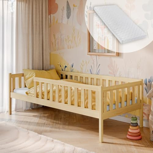 Kids Collective Kinderbett 90x200 mit Rausfallschutz, Lattenrost und Matratze, Kinder Bett | sicher & stabil | weitere Größen: 80x160, 80x180, 90x190 cm | 90x200 cm von 4. bis 18. Lebensjahr, Natur