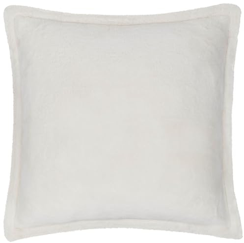furn. Kallu Faux Fur Feather Filled Cushion – Soft Fluffy Decorative Cushion with Oxford Edge (Ecru - 55x55cm)