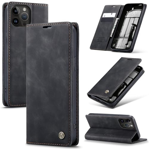 Samokor Handyhülle für iPhone 13 Pro 5G Magnet Leder Klapphülle | Premium Leder,Klappbar,Flip Case,Schutzhülle,Tasche,Kartenfach,Standfunktion,Stoßfest,Hülle für iPhone 13 Pro,Schwarz