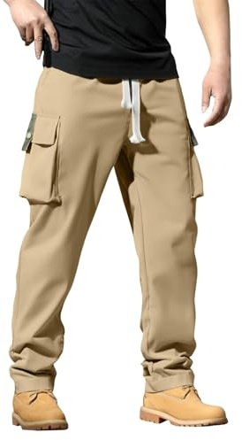 Chinos Trousers Men Loose Fit Wide Calf Sweatpants Mens Baggy Gym Trousers Men Baggy Chef Mens Chinos Straight Loose Hiking Walking Gym Trouser Pants Regular Pant Work Trouser Khaki