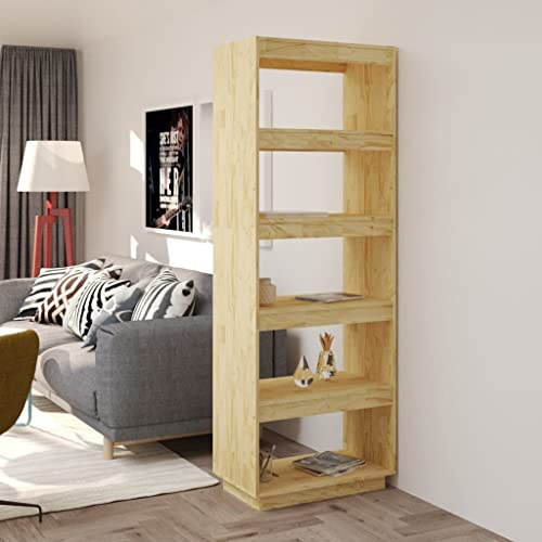 Mandloder Bücherregal Raumteiler 60x35x167 cm, Massivholz Kiefer unbehandelt, Standregal für Bücher, Akten, Deko, als Raumtrenner für Wohnzimmer, Büro, Flur