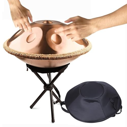 Handpan Instrument 9/10/12 Töne, D-Moll Handpan Trommel, 432/440Hz Steel Zungentrommel mit Handtaschen, Handtrommel Schlaginstrumente für Erwachsene Anfänger(Gold,432Hz/12Notes)