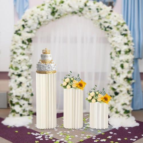 3 jarrones de cartón para flores de boda, soporte plegable para flores, columna decorativa, capacidad de carga de 50 kg, soporte de cartón con forma de panal, color blanco lechoso, para Navidad, bodas