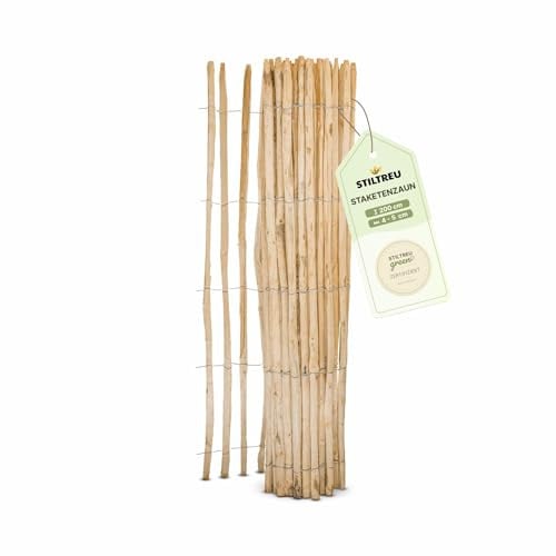 STILTREU Französischer Premium Staketenzaun Kastanie - Länge 5 Meter, Höhe 200 cm, Lattenabstand 4-5 cm