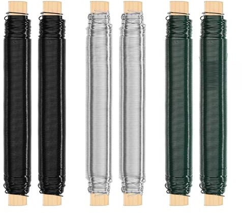 6er Set Blumendraht 0,7mm x 40m Bindedraht Wickeldraht Draht zum Basteln Verzinkt Floristendraht für Basteln Blumenarrangements Dekoration und Gartenarbeit (Grün/Schwarz/Silber)