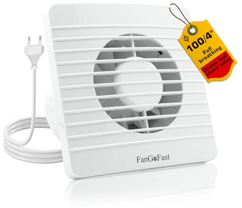 FanGoFast Badlüfter 100mm, 120m³/h, Abluftventilator Leiser mit Rücklaufklappe, Leistungsstarke Wandventilator Lüfter für Küche Bad Gewächshaus Garage