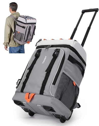 Tourit - Mochila isotérmica con ruedas para 50 latas, doble fondo y doble asa, bolsa térmica portátil con ruedas, capacidad de 30 litros, tamaño: 45 (38 + 7) × 33 × 28 cm