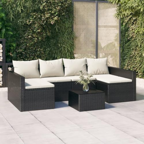 Hoopleep 2-TLG. Garten-Lounge-Set, Schwarz Poly Rattan, U-Form Sofa mit Kissen, Couchtisch, Outdoor Möbel für Terrasse und Garten