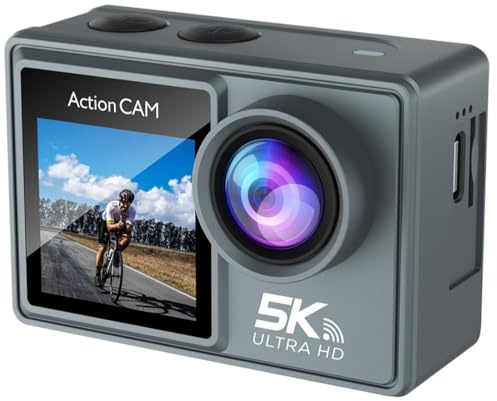 MEIION kersens Camara accion Doble Pantalla Tarjeta de Memoria de 32 GB, 48MP WiFi, 170° Gran Angular Full HD EIS, 30m Impermeable para Bicicleta, Buceo y Moto