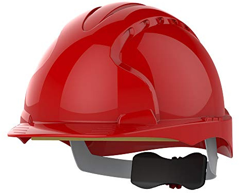 JSP EVO3 Comfort Safety Helmet Hard Hat Wheel Ratchet Non-Vent Red, UK made | Protection for construction, electrical and industry. Wheel ratchet adjustment, Comfort Plus Fabric harness. EN 397 certified