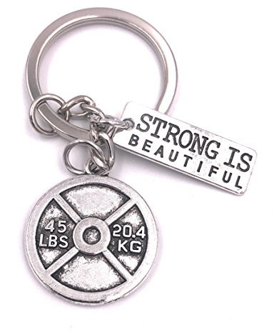H-Customs Strong Beautiful Gewicht Training Schlüsselanhänger Anhänger Silber aus Metall