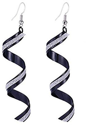 Mypace Anhänger Gold Silber 925 Für Damen Twist Spiral Ohrringe baumeln Ohrring Charm Schmuck Silber Gold schwarzer langer Ohrring (Schwarz)
