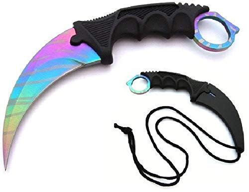 KOSxBO® CSGO Knife - Karambit Messer Rainbow 19 cm - Tactical Hunter Knive Indian Rainbow Edition - Counter Strike Global Offensive Skin - Flip Flop Neck Knife