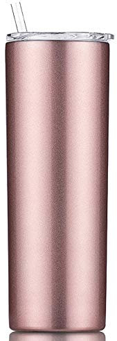 Gteller Doppelwandiger 18/8 Edelstahl Vakuum schmaler Becher mit Strohhalm und Deckel, isolierter Reisebecher, hält Getränke kalt und warm (Roségold, 20 oz)
