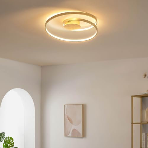 Kosilum – Deckenleuchte, goldfarben, doppelte Schlaufe, LED, Millenium – warmweißes Licht Beleuchtung Wohnzimmer Schlafzimmer Küche Flur – 30 W – 1800 lm – integrierte LED – IP20