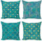 ABAKUHAUS Abstrakt Dekokissen Kissenbezug 4 er Pack, Aquarell Oriental Squama, Modern Accent Doppelseitiger Digitaldruck, 50 x 50 cm, Ceil Blau