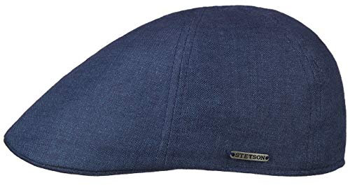 Stetson Texas Just Linen Flatcap Damen/Herren - Aus 100% Leinen - Made in The EU - Mit Baumwolle gefüttert - Schirmmütze sechsteilig - Leinencap mit Metall-Emblem - Frühing/Sommer blau L (58-59 cm)
