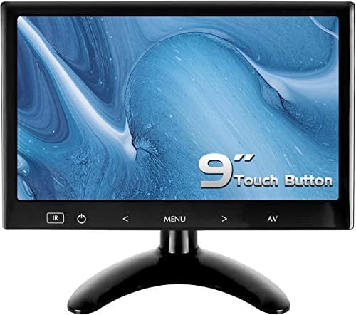 WHOLEV Monitor HDMI da 9 pollici HD 1024 * 600 schermo a colori CCTV Monitor Touch Tasto con AV/VGA/HDMI/ingresso cuffie per Raspberry Pi Home Security CCTV PC Display