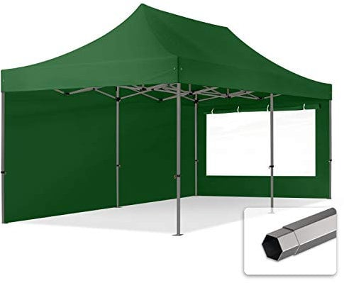 TOOLPORT Faltzelt Faltpavillon Pavillon 3x6m - mit 2 Seitenteilen (Panoramafenster) Premium Dach Partyzelt grün