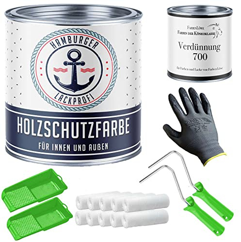 PU Holzschutzfarbe MATT Eisengrau RAL 7011 Grau Wetterschutzfarbe Holzfarbe Holzlack - PU verstärkt & UV-beständig + Lackier-SET (X300) & Verdünnung (1 L) // Hamburger Lack-Profi (5 L)