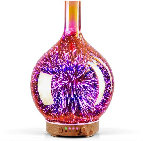 Porseme Aroma Diffuser Luftbefeuchter,150ml Handgeblasen 3D Luftbefeuchter Ultraschall Leise 7 farbwechselnde LEDs Raumbefeuchter BPA Frei für Wohnung Yoga SPA mit Timer (Rose Gold)