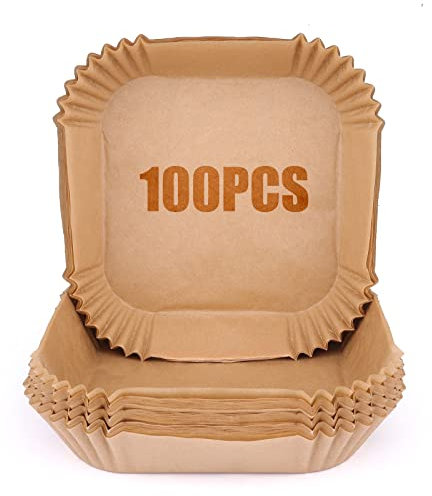 6.3 Inch Air Fryer Disposable Paper Liner, 100 Pcs, Square Air Fryer Liners That Doesn't Affect Food Taste, High Heat Resistant
