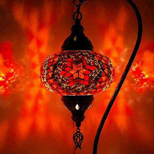 ENVA Turkish Moroccan Mosaic Lamp Light - Handmade Mosaic Swan Neck Table Lamp - Multi-Colored Glass - Antique Brass Metal Base - LED Bulb Included - Indoor Use Only