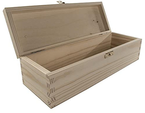 WooDeeDoo Rectangular Wooden Storage Box with Hinged Lid and Clasp – 29 x 11 x 8 cm – Unpainted Pine Gift Box for Keepsakes Jewellery Trinkets Crafts Painting Staining Decoupage DIY