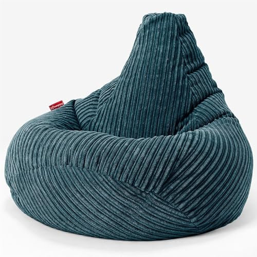 Lounge Pug Pouf Poire Gamer en Velours Côtelé - Facilement Transportable, Assise Confortable, Pouf Salon, Adulte, Chambre Ado - Bleu Canard