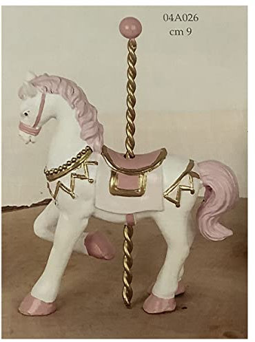 Formoso Bomboniera Cavallo Giostra Luna Park in Resina da appoggio Rosa Battesimo Nascita h 9 cm Confezione 2 pz Art 04A026