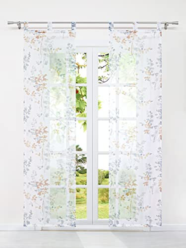 HeichkelL Schiebegardinen mit Schlaufen 2er Set Transparent Flächenvorhang Pflanzen Druck Schiebevorhänge inkl. Beschwerungstangen Fensterstores Raumteiler Orange BxH 57x225 cm