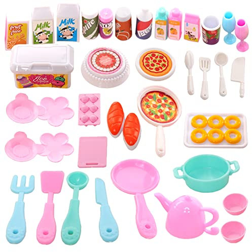 Juego de accesorios de comida para muñecas, 57 piezas de vajilla para casa de muñecas, accesorios de cocina en miniatura para niña, muñeca, mini utensilios de cocina, juguetes de juego para niñas,