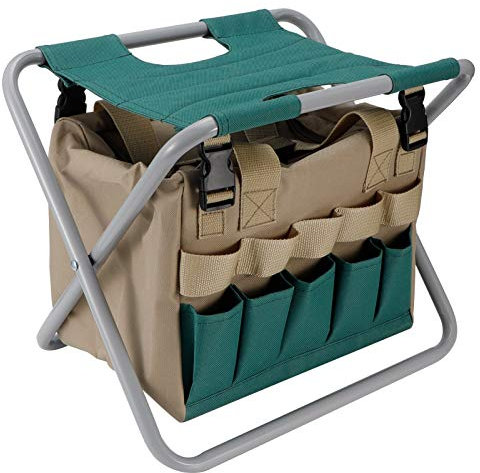 Tyenaza Gartensitz, Klapphocker, Gartenstuhl mit Gartenwerkzeug-Organizer-Tasche, Klapphocker, Einkaufstasche, tragbare Gärtnertasche mit Sitz für Männer und Frauen