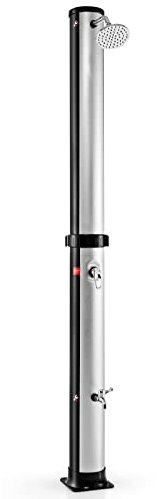 COSTWAY Ducha Solar de Exterior 38 L/ 217,5 cm, Ducha con Alcachofa Giratoria, Grifo, Ducha de Jardín 2 Secciones con Regulación Presión y Temperatura hasta 60℃ (plata)