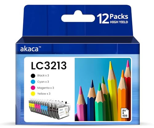akaca LC3213 Druckerpatronen Kompatibel mit Brother LC 3211 LC 3213 Patronen, für MFC-J497DW MFC-J890DW MFC-J895DW DCP-J572DW DCP-J772DW DCP-J774DW (3 Schwarz, 3 Cyan, 3 Magenta, 3 Gelb)