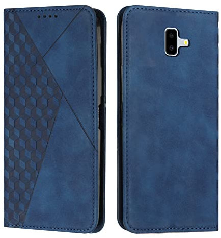 KOUYI Coque pour Samsung Galaxy J6 Plus 2018, Premium Flip Housse Étui Protection Rabat Clapet Portefeuille Phone Cover Magnétique [Porte Cartes] Antichoc Béquille Cover (Bleu)