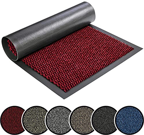 TrendMakers Barrier Mat Medium Wine Red/Black Door Mat Rubber Backed Medium Runner Barrier Mats Rug PVC Edged Heavy Duty Kitchen Mat(90 X 150 Cm)