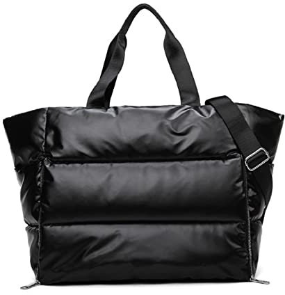 SGLTY Damen Puffer-Tragetasche, große Winterhandtaschen, weiche, flauschige, gesteppte Tragetasche, Damen-Schultertasche, Schwarz, Large