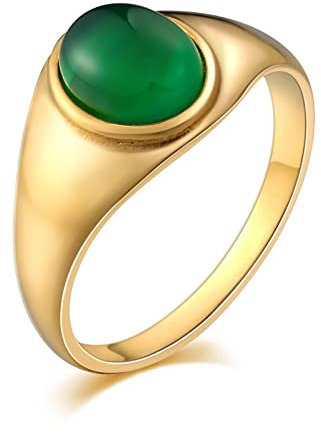 Whoiy Siegelring Grüner Stein, Herrenring Retro 13mm Edelstahl Siegelring Oval Zirkonia Ringgröße 54 (17.2) Gravierbar