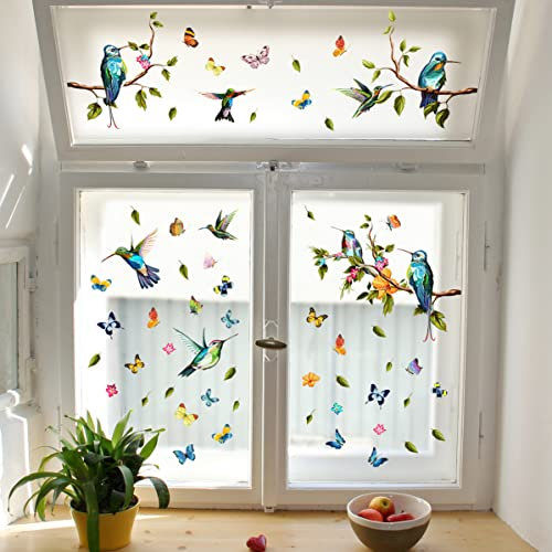 Timelesslong Fensterbilder Frühling Selbstklebend Blumen Vögel Aufkleber Fensterdeko Kinderzimmer Wohnzimmer Büro Fensteraufkleber Kinder Schmetterling Fenstersticker Fenster Deko