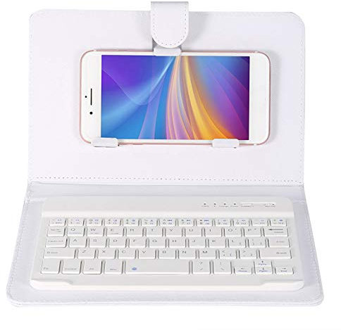 Universelle Tastaturhülle für Mobiltelefon-Tablet, Magnetische Abnehmbare Hülle und Kabelloses Tastatur-Set mit Ständer für 4,5–6,8 Zoll Smartphone-Tablet (Weiss)