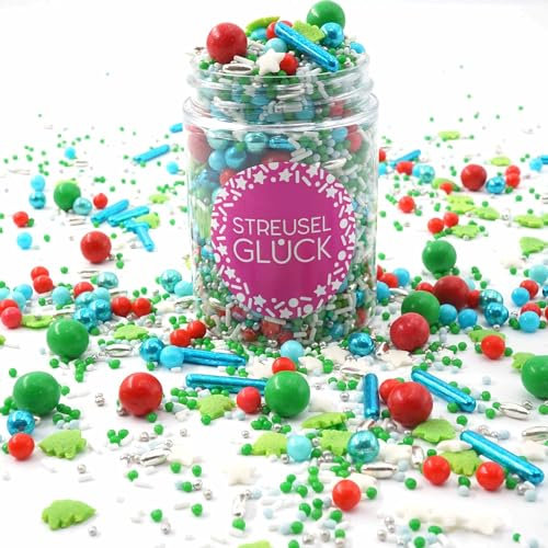 STREUSEL GLÜCK Streusel Christmas Time grün blau bunt 90g - Zuckerstreusel Weihnachten Kuchendeko Zuckerdeko - Sprinkles Deko Plätzchen Torte Kuchen Cupcakes - essbare Streudeko