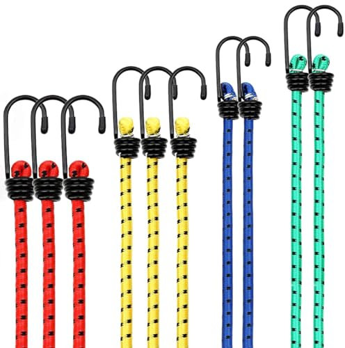 QHFlashbuy Set da 10 Corde Elastiche con Gancio,Corde per Bagagli Elastiche Resistenti,4 Misure di Ganci Elastici per Bagagli,Teloni,Portapacchi,Auto e Bici,Moto 40/60/80/100CM