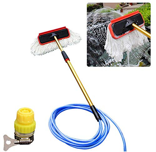 ANSNOW Telesextendable Fast Water Flow Washing Brush for Trucks Car Caravan Lorry Van, Multi-Function Car Wash Mop, Window Cleaner Kit, Water/Hose Fed Pole/20M Water Pipe