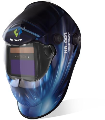 HITBOX Schweißhelm Automatik - 3,64 X1,77 großen Betrachtungswinkel Auto Verdunkelung True Colour Solar Schweißhelm avcz 2 Arc Sensoren DIN 4/9-13 für Wig/MIG/ARC/Cut Schweißhelm