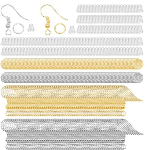2 Pack of 600 Earring Sets, DIY Jewelry Earring Clasps, Ear Accessories, Hypoallergenic Ear Hook Set, Clear Ear Plugs, Matching Clothing Ear Hook Set, Ear Ornaments (Gold, Silver)