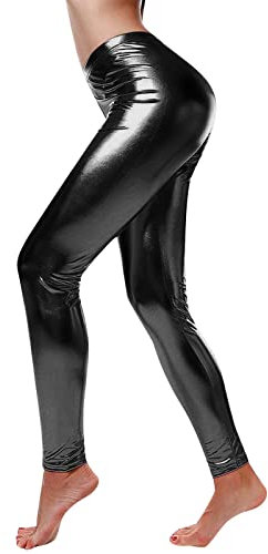 callmo Leggings Damen Leggings Silber Metallic Damen Glänzende Flüssigkeit Metallisch High Waist Dehnbar-Leggings Lack Leder Sportlegging Schmale Passform Karnevalskostüme