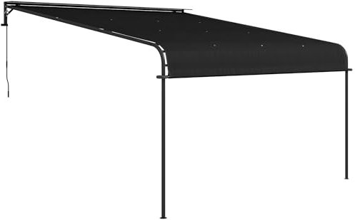 Outsunny Pergola Addossata con Tettoia Retrattile e Manovella, Pergola Gazebo 3x4 m in Acciaio e Poliestere con 12 Viti, Grigio Scuro