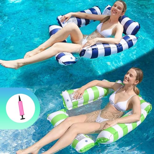 2 Pack,Gonfiabile Letto Galleggiante,4 in 1 Amaca di Acqua Materassino,materassino con rete,Piscina Amaca Galleggiante Mare Poltrona(C)